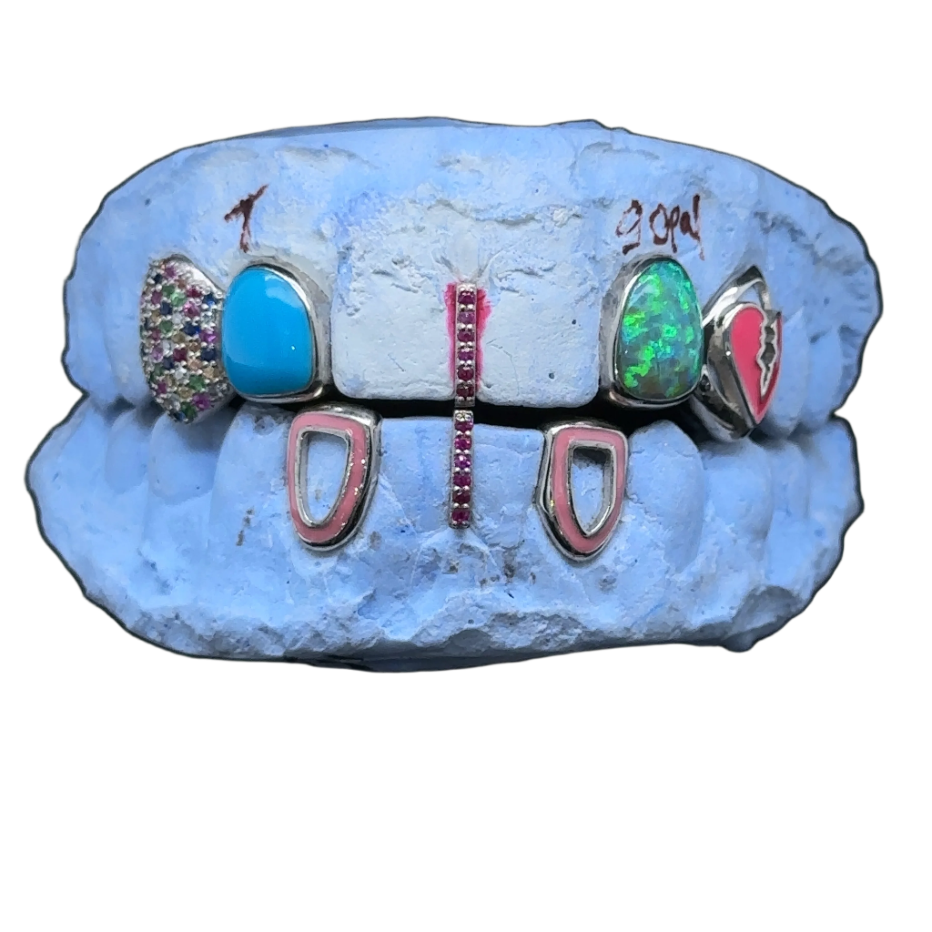 Rainbow Opal Enamel Frame Heart Gapfiller Grillz